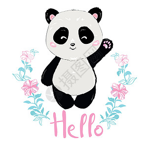 熊猫插图矢量 可爱熊猫头目被孤立动物标识草图卡片卡通片荒野野生动物绘画生活玩具图片