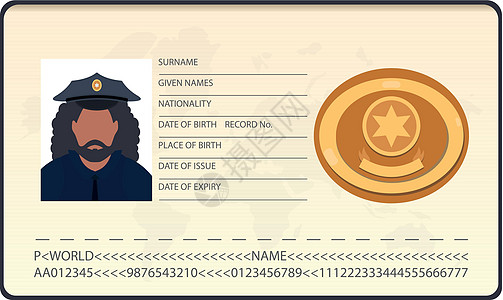 警方身份证件矢量图标平面隔离安全法律卡片照片办公室联邦徽章文档执照钱包图片
