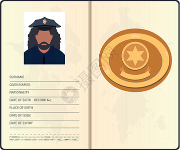 警方身份证件矢量图标平面隔离照片标识卡片徽章案件法律警察代理人治安办公室图片