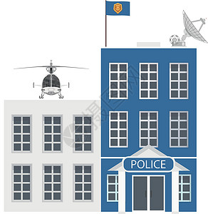 用于城市插图的矢量图标集或代表低多功能警察建筑物的摄制要素建筑学监狱财产服务安全民众情况部门办公室权威图片