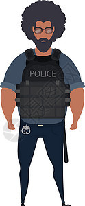 身穿制服的警察站在前视图 职业人的概念 在警察局工作 在白色背景上孤立的警察矢量字符插图服务男人卡通片犯罪交通帽子成人蓝色徽章英图片