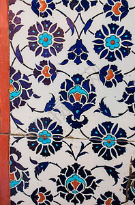 奥斯曼古手工土耳其瓷砖历史陶瓷绘画石头建筑学艺术火鸡马赛克脚凳蓝色图片