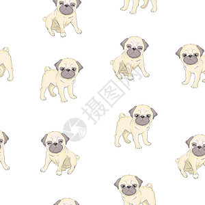 矢量无缝 配有可爱的卡通小狗狗 可以用作背景 壁纸 布料和其他设计漫画艺术乐趣生活墙纸潮人绘画打印艺术品宠物图片