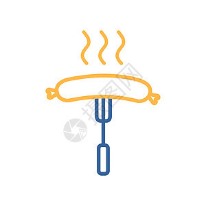香肠叉矢量图标 快餐标志猪肉营养小吃午餐食物派对烧烤烹饪炙烤插图图片