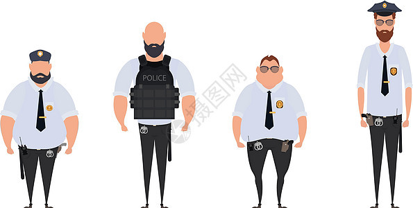 警员用白色背景隔离 矢量插图 以电流为主的图像显示巡逻员安全男人帽子陷阱雷达惩罚工作执法卡通片图片