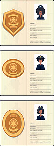 一组女性身份证警察文件矢量平板图标被孤立文档标识照片代理人鉴别安全徽章联邦权威执法图片