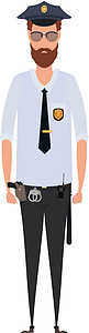 在平面彩色设计中 有统一矢量插图的试点男性 白背景中的变量插图法律飞机场服务工作蓝色卡通片航空队长空气套装图片