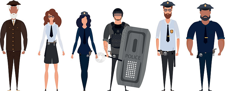 一群警察 警察警察和警务人员在制服插图中的安全 女人和男人警察矢量字符帽子犯罪职业团体女警英雄蓝色医生警卫女士图片