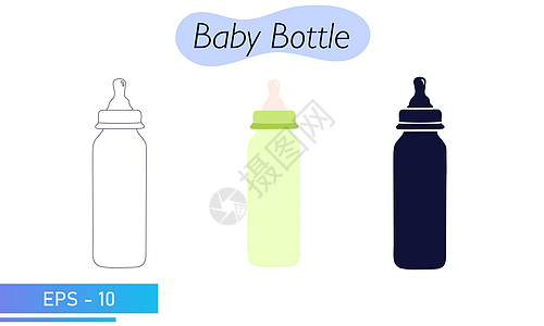 带奶嘴的婴儿奶瓶 在颜色 线条和实心填充方面 用混合物或牛奶喂养新生儿 儿童护理用品 图标 矢量图卡通片盒子橡皮乳糖产品奶制品孩图片