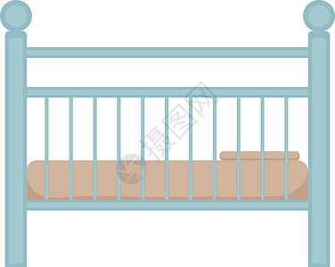 婴儿床 枕头和床垫 蓝童为新生儿提供木家具 白种背景的矢量插图被孤立起来 用于说明情况图片