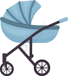 一辆卡通式婴儿漫步车 一辆蓝色婴儿马车 白色背景孤立的矢量插图图片