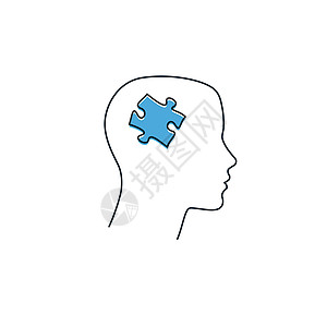线性头部轮廓 内部有拼图块 解决问题的概念 人脑中的谜题 可编辑的中风 在白色背景上孤立的种群矢量图图片