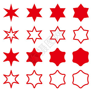 恒星元件收藏 简单环形和外观红色恒星 白色上的矢量插图被孤立框架星号价格邮票标签注意力贴纸销售边界六角形图片