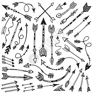 部落涂鸦箭头设置 手绘背景 粗略的模式 在白色的箭头图标集合 矢量图手工收藏艺术圆圈线条铅笔绘画潮人羽毛对角线图片
