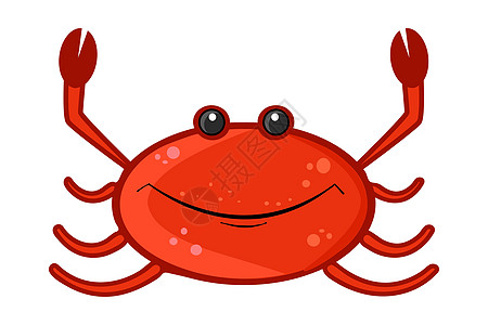 红蟹在白色背景中被孤立 有趣的卡通螃蟹图片