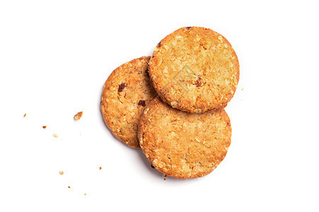 碎屑和三个香草薯片奶油饼干 在白色背景中分离 近视图片