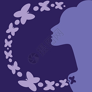 优雅的女性形象和蝴蝶 设计元素 魅力明信片正方形插图女性化图书项目博客笔记本魔法网站背景图片