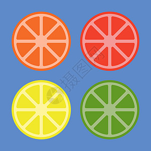 各种颜色矢量图标中的柑橘水果图片