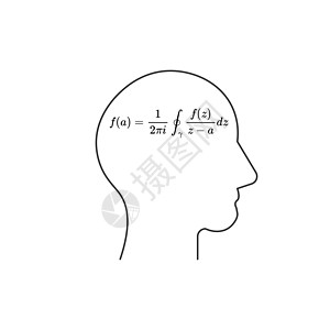 带有数学公式教育概念的线形头 在白背景上孤立的矢量插图Name( T)图片