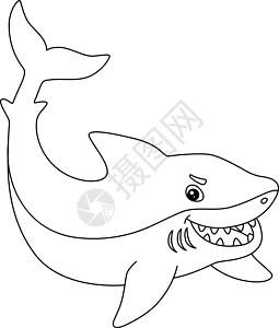 大白鲨鱼颜色专为孩子们孤立的页面图片