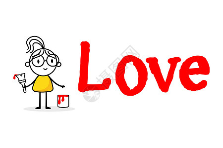 女人画红色字词的爱 在白色背景上孤立 手画涂鸦线是女性艺术 爱情的概念 矢量股票图解图片