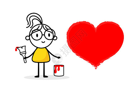 女人画红色的心 在白色背景上被孤立 手画涂鸦线是女性艺术 爱情的概念 矢量存量插图图片