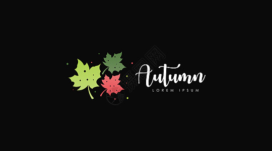 黑色背景中分离的秋天Logo设计概念矢量标识书法手绘植物学载体创意插图叶子树叶静脉图片