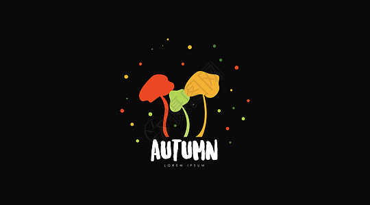 黑色背景中分离的秋天Logo设计概念矢量手绘插图树叶载体季节徽标书法叶子静脉打印图片