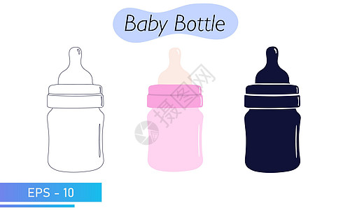 婴儿瓶 彩色 线条和固体填充物 用混合或牛奶喂养新生儿 儿童护理物品 图标 矢量说明食物奶制品营养玻璃童年胸部测量产品插图液体图片