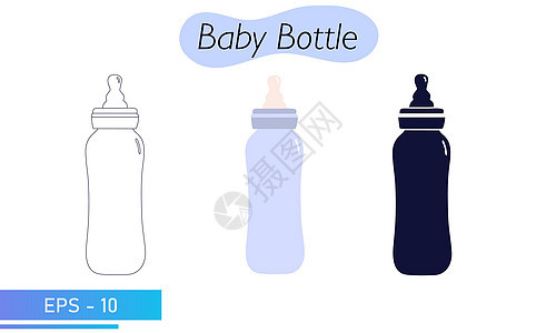 婴儿瓶 彩色 线条和固体填充物 用混合或牛奶喂养新生儿 儿童护理物品 图标 矢量说明测量饮料婴儿盒子玻璃食物卡通片橡皮插图乳糖图片