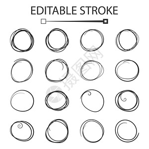 手工绘制平板样式的刻画圆形图标 在孤立的背景中显示形状框矢量说明 缩放面条符号商业概念中风演讲草稿戒指插图草图圆圈圆珠笔气泡笔记图片