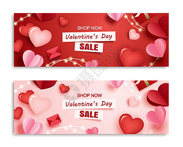 情人节销售标语模板 有心脏和文字的粉红色背景图片