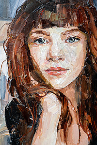 一个女孩的特写肖像浮雕奶油女孩笔触赭石眼睛调色头发嘴唇女性图片