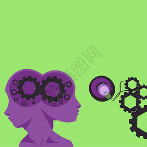 两个带齿轮的头显示技术理念 大脑符号设计中的齿轮显示机械和技术理念男人部分专注商务智力人士人脑想像力动机引擎图片