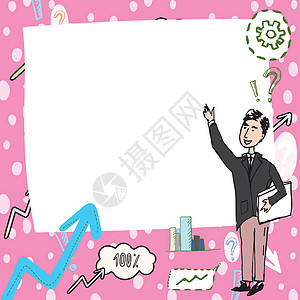 绅士绘图站立手指在空白白板上 人设计站在点手空板显示新的想法和意义金融数据商务团队营销创造力推介会卡通片电脑成功图片