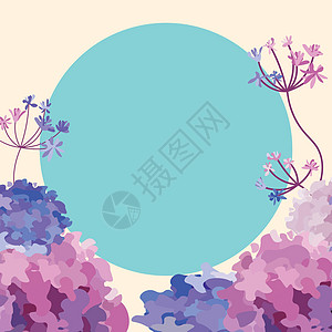 由多彩花朵和花朵协调安排的空白框架装饰 空海报边框被多色布格环绕 组织得非常井然有序花头绘画图形叶子花瓣邀请函环境计算机紫色风格图片