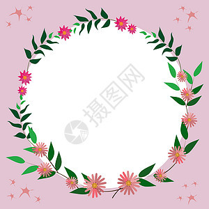 空白的框架装饰着抽象的现代化形式的花朵和叶子 空旷的现代边框被组织愉快的五颜六色的线条符号包围粉色植物庆典绿色花圈植物学计算机婚图片