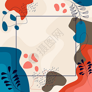由多彩花朵和花朵协调安排的空白框架装饰 空海报边框被多色布格环绕 组织得非常井然有序植物计算机森林蓝色动物季节创造力卡通片运动海图片