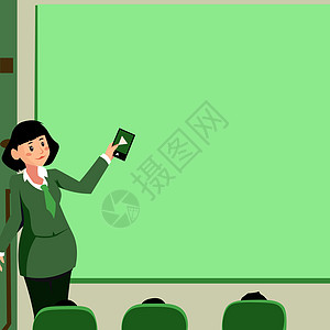 女人拿着遥控器在背景屏幕上展示最新的想法 女士站在前板做演示 展示未来的项目战略计划绘画商业报告人士桌子教育套装幸福图形学习图片