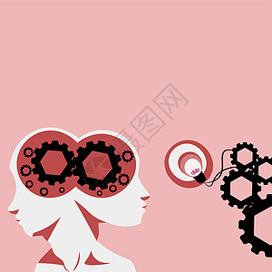 两个带齿轮的头显示技术理念 大脑符号设计中的齿轮显示机械和技术理念女性创造力墙纸圆圈团队成人人脸图形卡通片科学图片