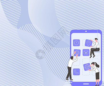 3位同事携带装饰移动应用程序定义团队工作 合作伙伴持有符号构建电话功能 这是联合努力的成果 掌上电脑 CS人士图表数据办公室经理图片