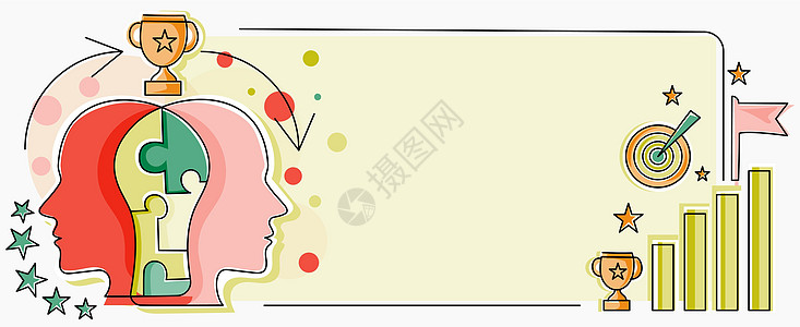 两个头与拼图相连 显示解决问题和分享成功 大脑连接 解决想法 取得成果 成就领导创造力图形问号庆典头脑金融研究卡通片风暴图片