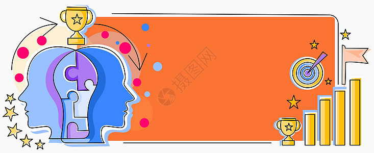 两个头与拼图相连 显示解决问题和分享成功 大脑连接 解决想法 取得成果 成就竞赛计算机学习头脑智慧人士金融科学风暴绘画图片