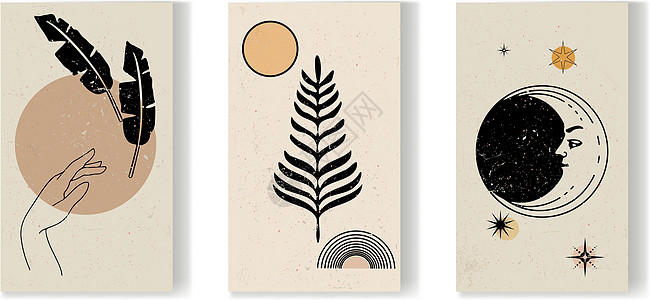 一套抽象的矢量海报框架棕榈纺织品打印树叶帆布风格叶子热带装饰图片
