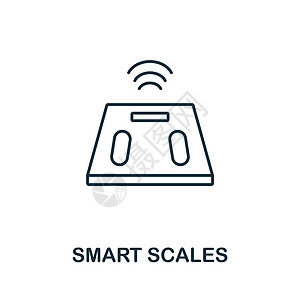智能秤图标 来自饮食收藏的单色标志 用于网页设计信息图表和 mor 的创意智能秤图标插图药片电话重量身体手表监视器笔记本黑色软垫图片