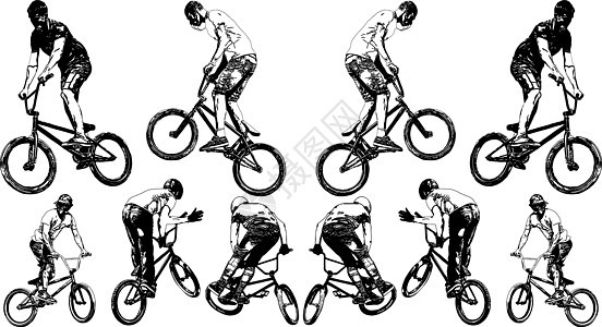 骑自行车者表演技巧的矢量图像冒险黑色插图运动自行车头盔骑术活动危险车轮图片