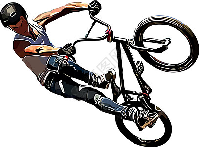 BMX上的骑自行车者的彩色矢量图像 显示极端特效骑术运动危险插图诡计特技城市男生坡道小轮车图片