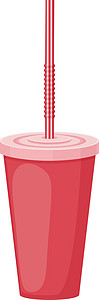 带吸管的纸杯图像 用于快餐的塑料杯 一杯红色的饮料用一根吸管 在白色背景上孤立的矢量图图片