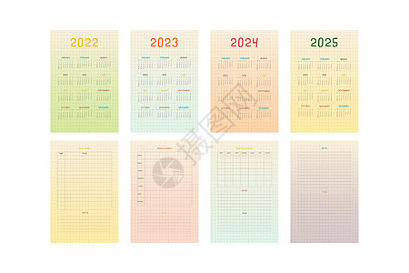 2022 2022 2023 2024 2025 日历和计划用多颜色可爱幼稚设计进行列表收藏图片