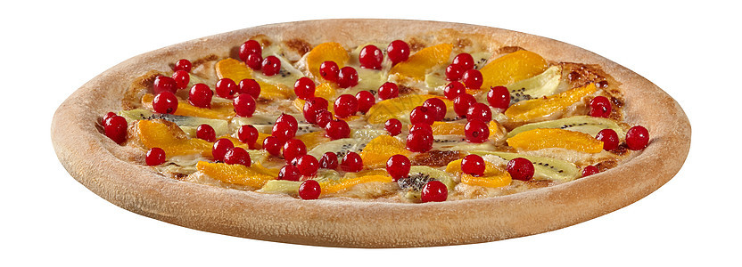 水果比萨 加奶油奶酪酱 浓缩牛奶 桃子 和红花图片